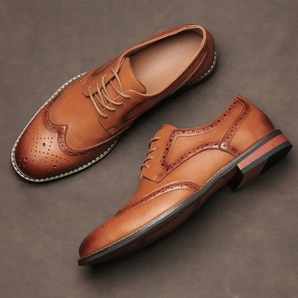 Men's Classic Brogue Dress Shoes – Oxford Wingtip Leather Formal Footwear
