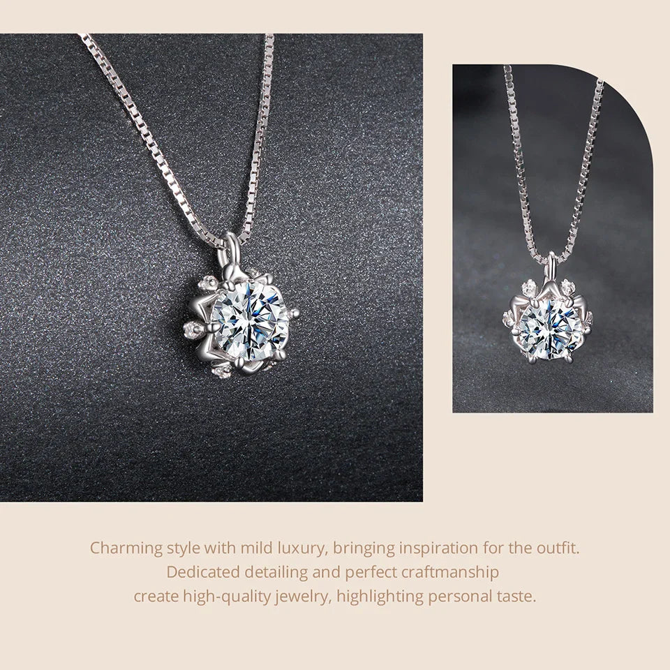 0.5CT Flower Buds Moissanite Necklace, 925 Sterling Silver Halo Pendant Necklace with Box Chain for Women Romantic Gift