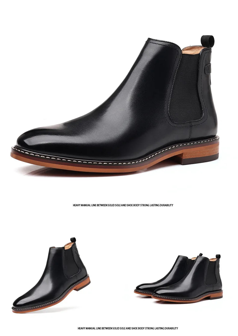 Brand Men's Chelsea Boots Genuine Cow Leather Handmade Boot Shoes Work Shoes For Formal Dress Wedding Business Party New