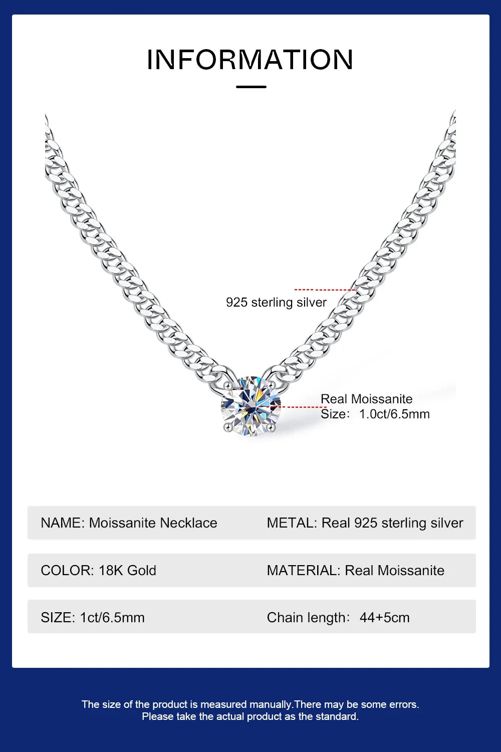 100% 925 Silver Cuban Chain Necklace 1CT 2CT 3CT Moissanite Pendant Necklaces for Women Men Plated 18k Gold Jewelry with GRA