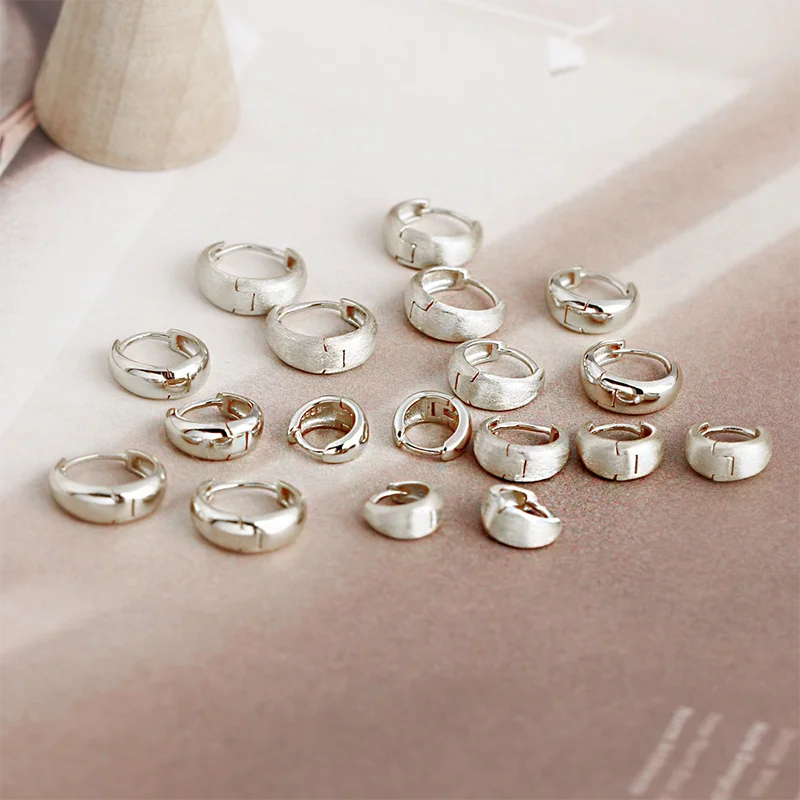 925 Sterling Silver Fine Matte Simple Wide Huggies Gothic Hoop Earrings for Women Unisex Piercing Rock Jewelry Ear Buckle