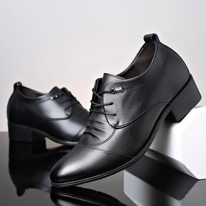 Business Men Oxford Leather Shoes Elevator Man Height Increase Insole 6CM White Black Thick Soled Formal Casual Shoes