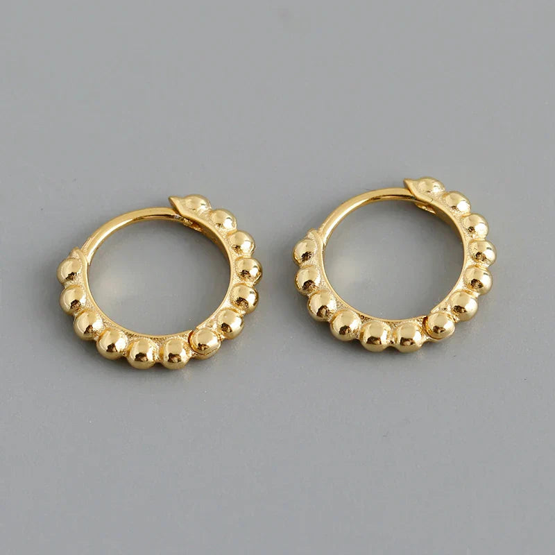 925 Sterling Silver Simple Fashion Glossy Beads Gold Huggies Hoop Earrings for Women Gothic Piercing Jewelry Accessories