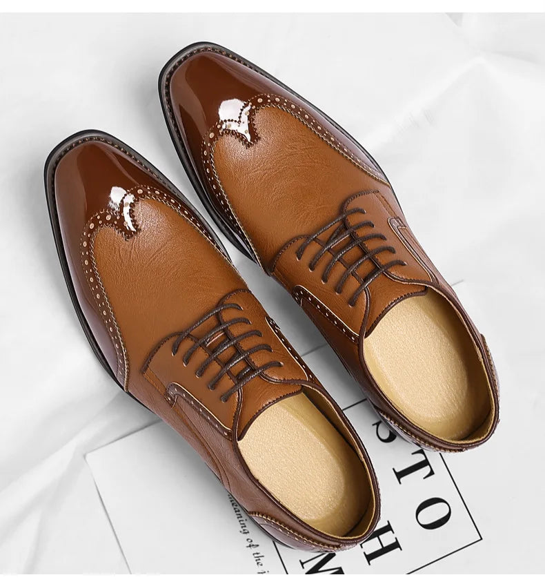 New Designer Business Leather Shoes for Men Color Match Lace Designer Casual Shoes Male Spring Autumn New Dress Brogue Shoe Man