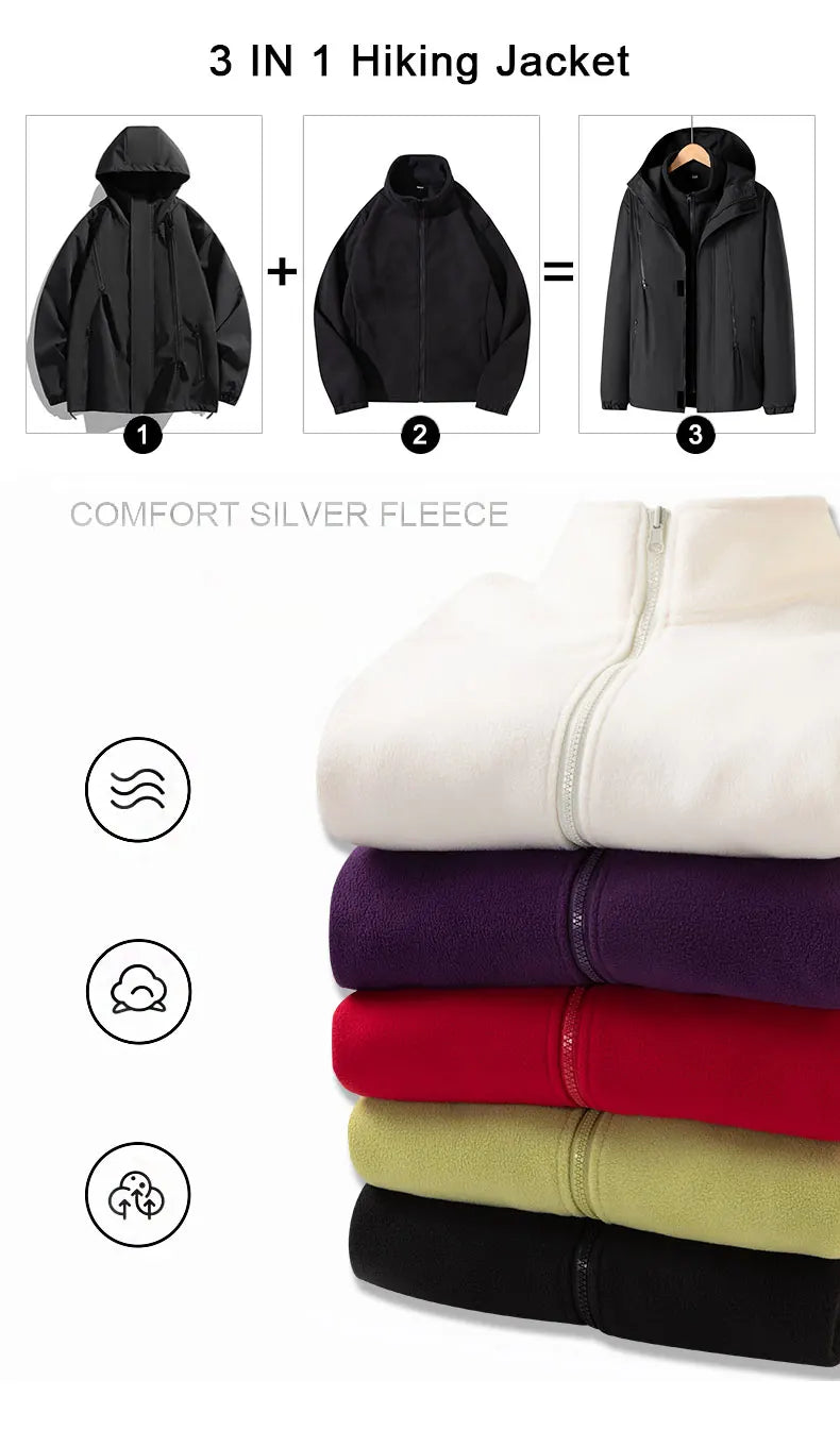 Women Three-in-One Detachable Autumn Winter Outdoor Climbing Windbreaker Windproof Waterproof Fleece Lined Jacket Coat Man Coats