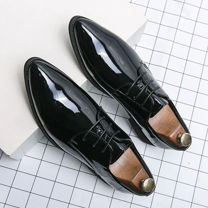 Men's Patent Leather Oxford Shoes with Mirror Finish – Formal Dress Shoes EU 40–48