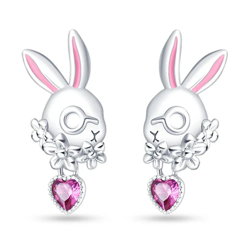 Earrings For Womens 925 Silver Color Pink Rainbow Horse Bear Bee Double Hoop Earrings Fine Engagement Anniversary Jewelry Gifts
