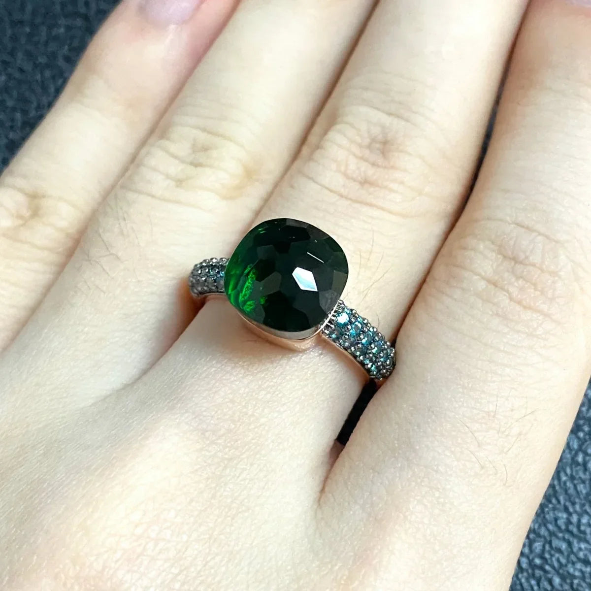 10.6mm Elegant Blue Topaz Zircon Ring Dual Tone Black Gun & Rose Gold 30 Colors Candy Crystal Jewelry Gift for Women