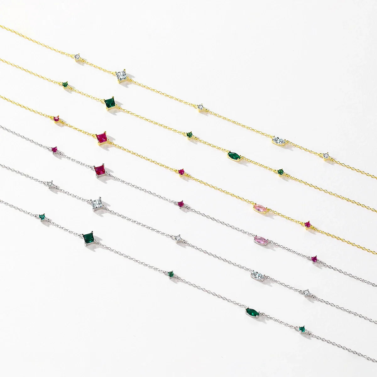 925 Sterling Silver Rainbow Colorful Zirconia Pendant Necklace Shiny Geometric Chain Neck For Women Party Jewelry Gift
