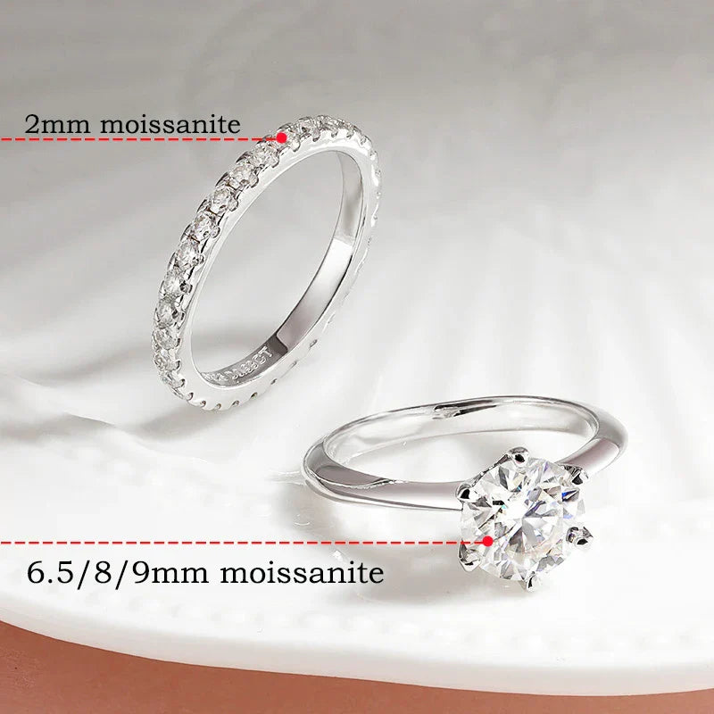2mm Certified Moissanite Ring for Women Full Diamond Enternity Band S925 Sterling Silver Plated White Gold Jewelry