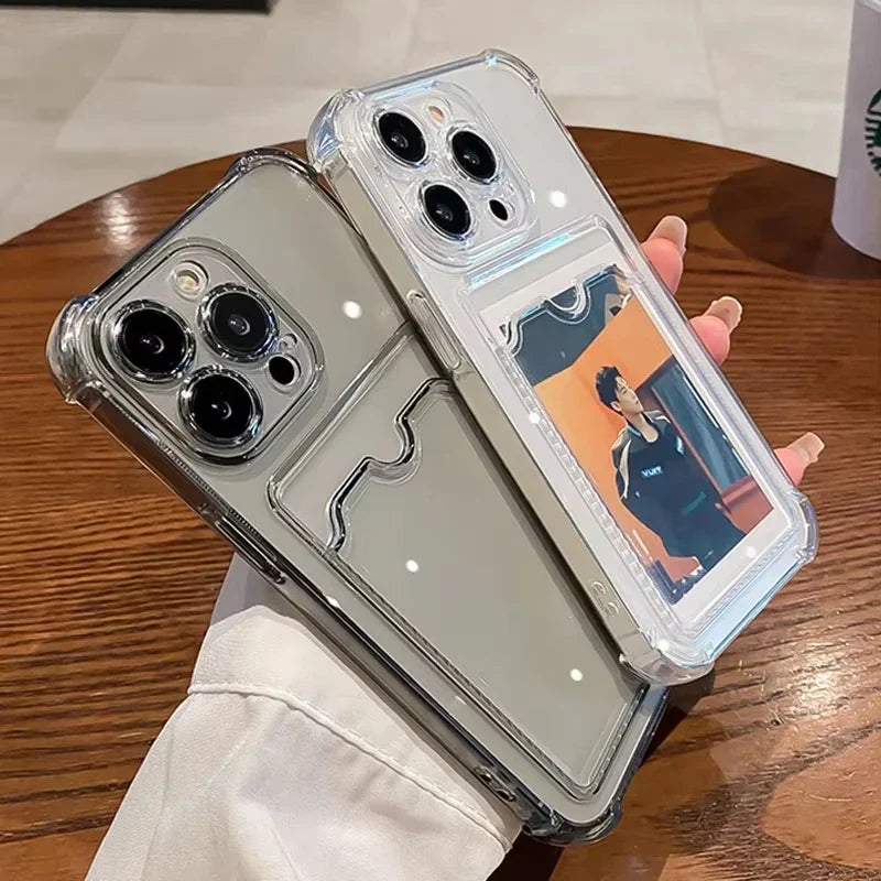 Wallet Card Holder Clear Soft Cases For iPhone 16 Pro Max 13 11 15 14 12 Pro Max Pro Plus XR 7 8 SE Card Slots Cover Small Card