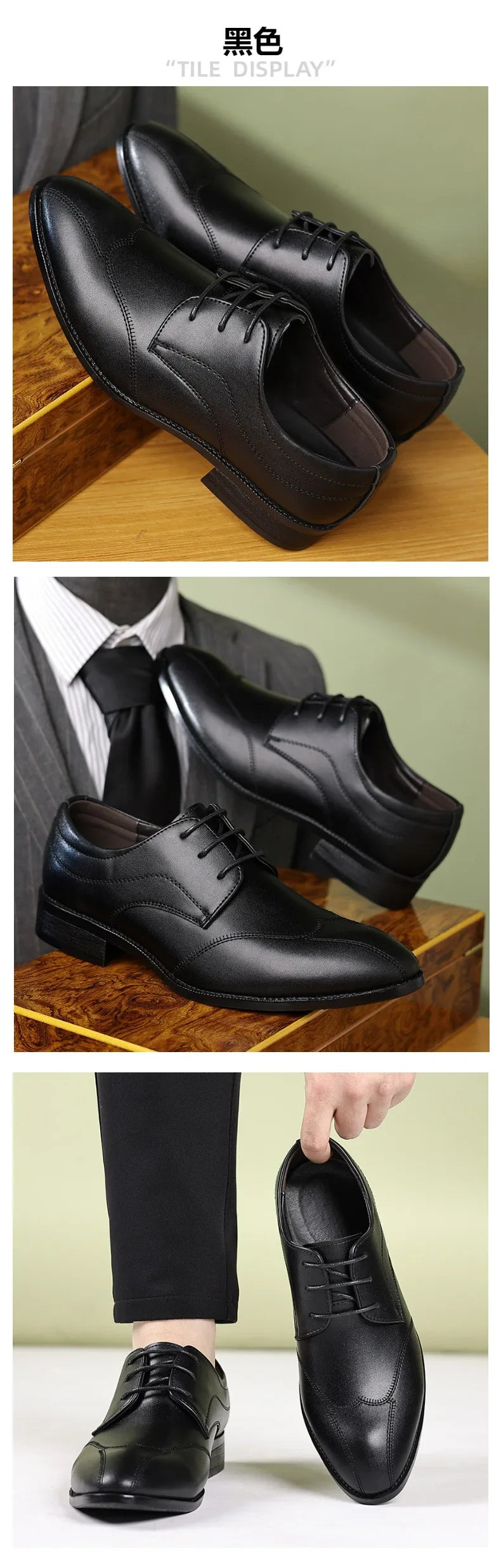 Spring Autumn New Dress Shoes for Man Solid Color Business Fashion Casual Leather Shoes Male Cusp Lace Designer Wedding Shoe Man
