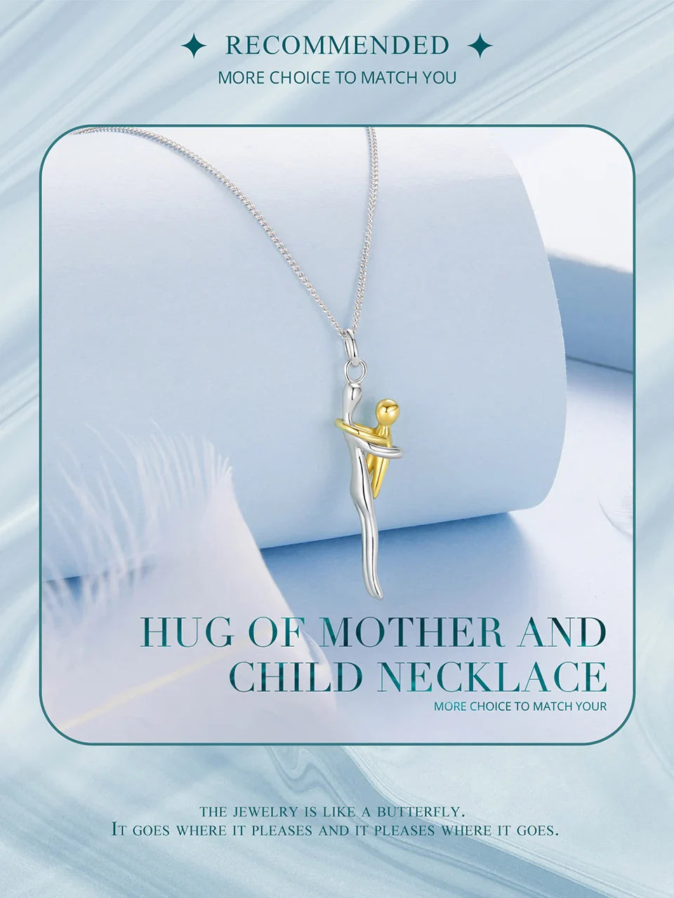 925 Sterling Silver Two-tones Hug Necklace, Detachable Mother and Child Pendant for Family Special DIY Love Jewelry