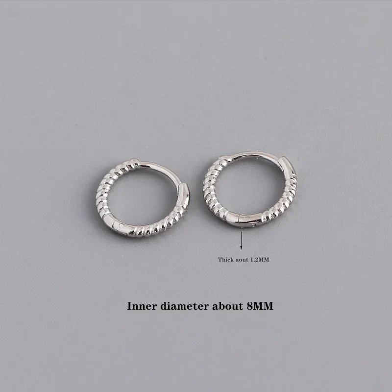 925 Sterling Silver Fashion Piercing Charm Twist Huggies Hoop Earrings for Women Rock Gothic Unisex Jewelry Ear Buckles