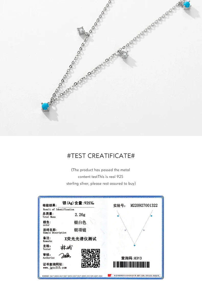Real 925 Sterling Silver Fashion Stunning Turquoise Link Chain Charm Necklace For Women Daily Fine Jewelry