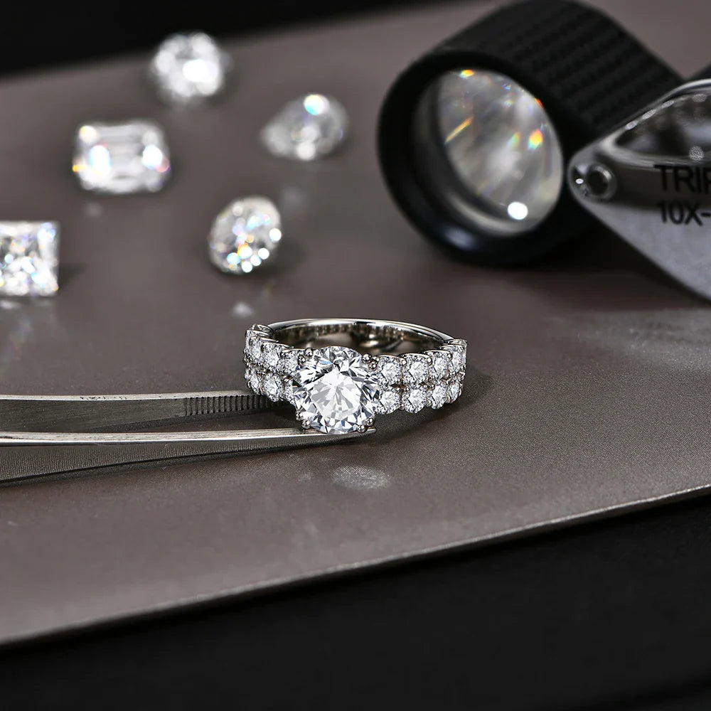 Full Sparkling D VVS1 Moissanite Rings for Women Round Cut 3.0CT Diamond S925 Silver 18K White Gold Plated Fine Jewelry