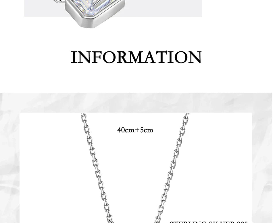 1CT Moissanite Necklace for Women S925 Pure Silver Emerald Cut Laboratory Diamond Pendant Fashion Party High-end Jewelry