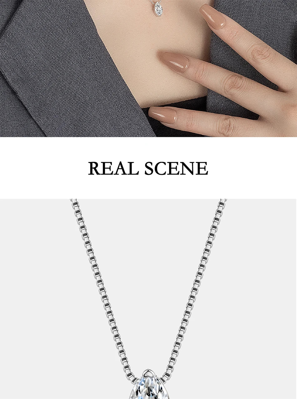 1CT Marquis Cut Moissanite Necklace for Women S925 Pure Silver Water Droplet Diamond Pendant Fashion Party Jewelry