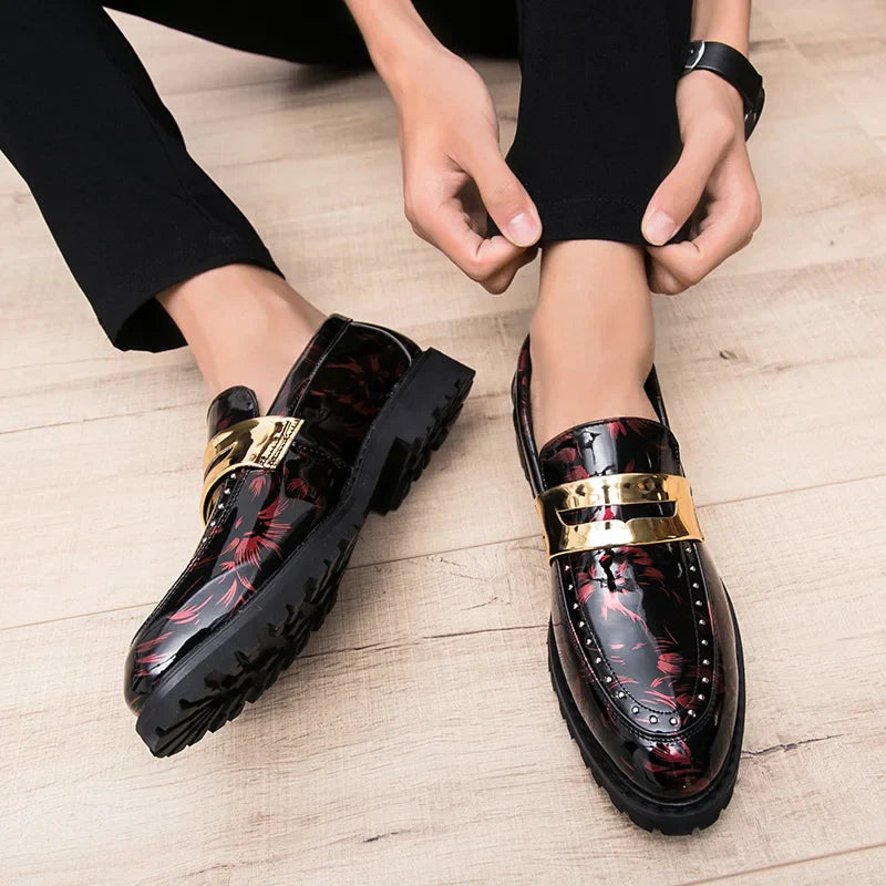 Fashion Classic Thick Sole Men's Penny Loafers Slip-On Business Dress Shoes Gentleman Metal Buckle Formal Black Shoes