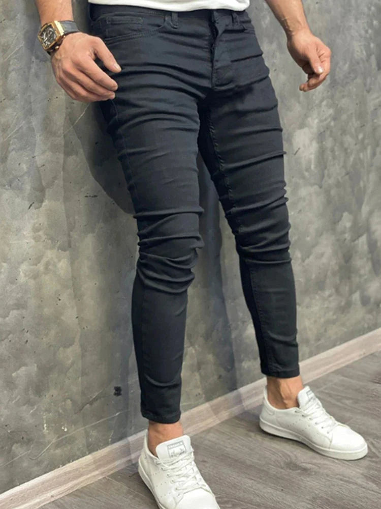 Fashion Men Casual Pants Stretch Jeans Skinny Vintage Wash Plus Size Jean