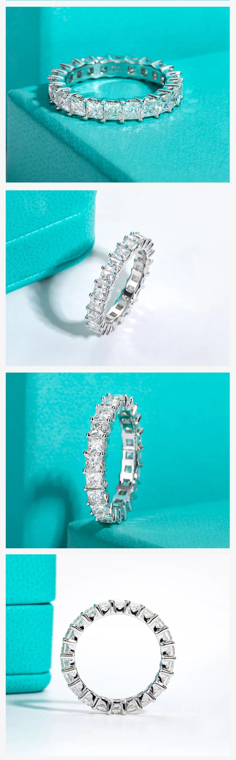3mm Princess Cut D Color Moissanite Eternity Band 925 Sterling Silver 18k Gold Plated Wedding Rings Jewelry Wholesale