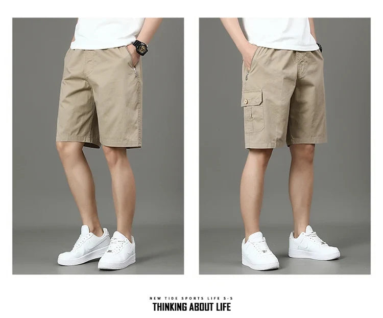 Summer new men's work shorts pocket zip trend versatile casual trousers five work trousers