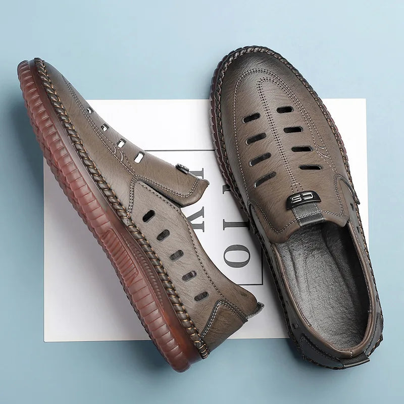 Solid Color Business Casual Shoes for Men Breathable Hallow Leather Sandals Male New Designer Fashion Summer Shoes Man