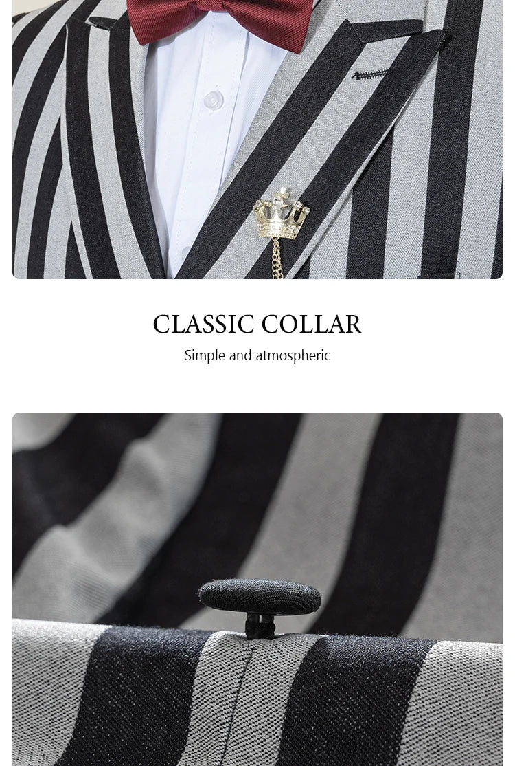 Party outfit Fashion red and black striped evening gown Double Breasted Slim Fit luxury man jacket tuxedo Men's Suit