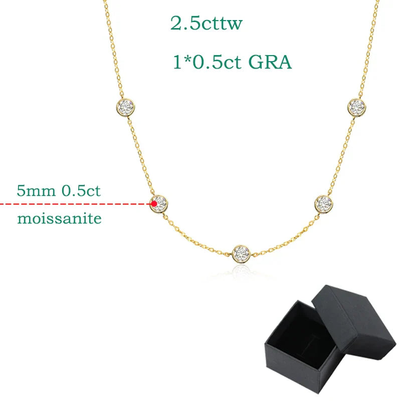 18k Plated 2.5CTTW Classic Bubble Moissanite Necklace for Women Sparkling Pendant Sterling Silver 925 Chain Wedding