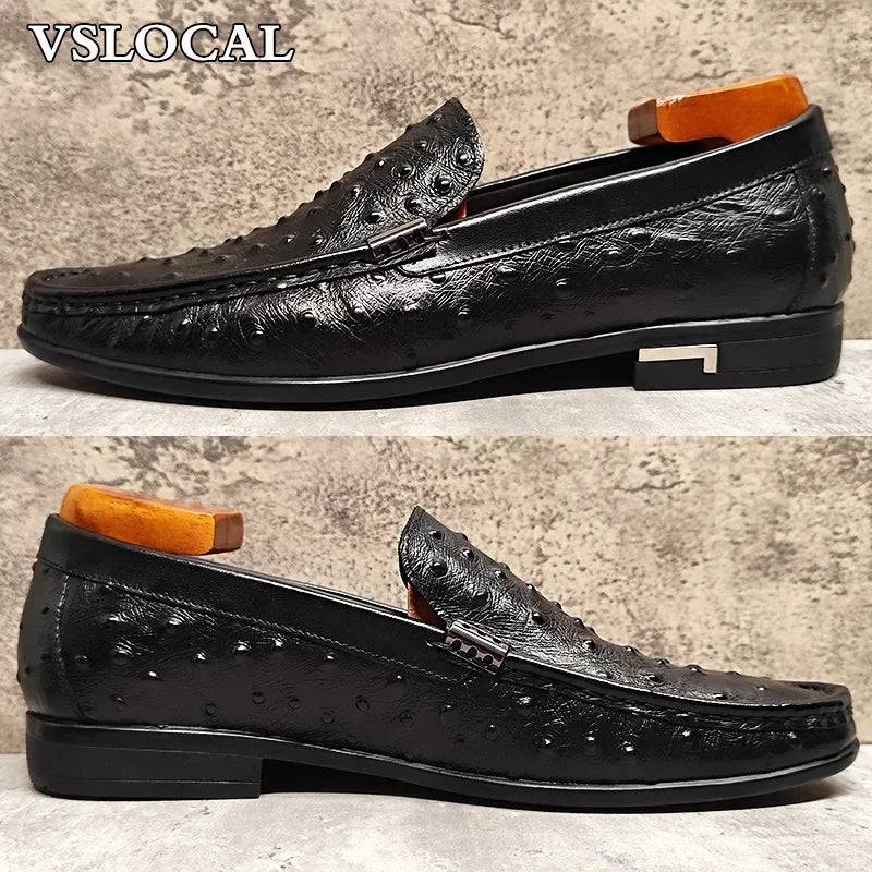 Luxury Brand Men Loafers Shoes Black Brown Ostrich Print Pointed Toe Slip-on Casual Mens Dress Shoes Slip on Loafers Men