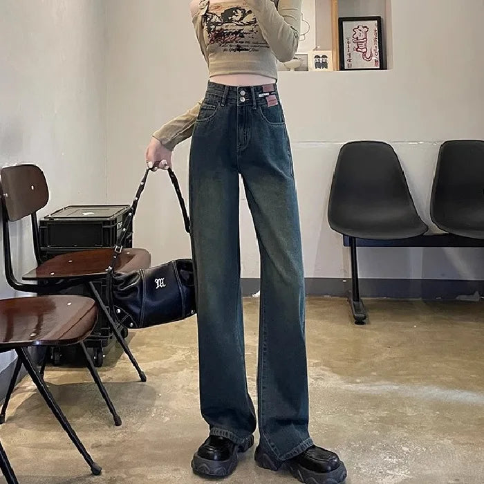 High Waist Solid Casual Denim Pants