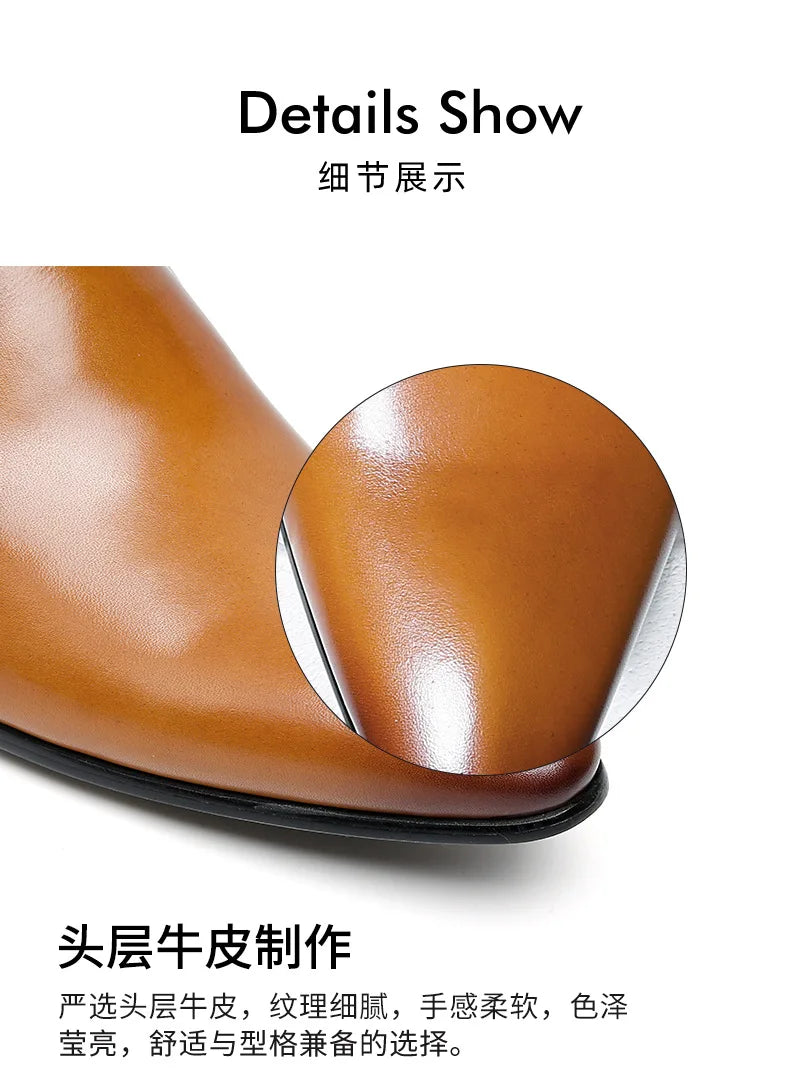 Top Layer Cowhide Shoes Men's Shoes Genuine Leather Business Dress Shoes Men British Pointed Toe Formal Slip-On Shoes