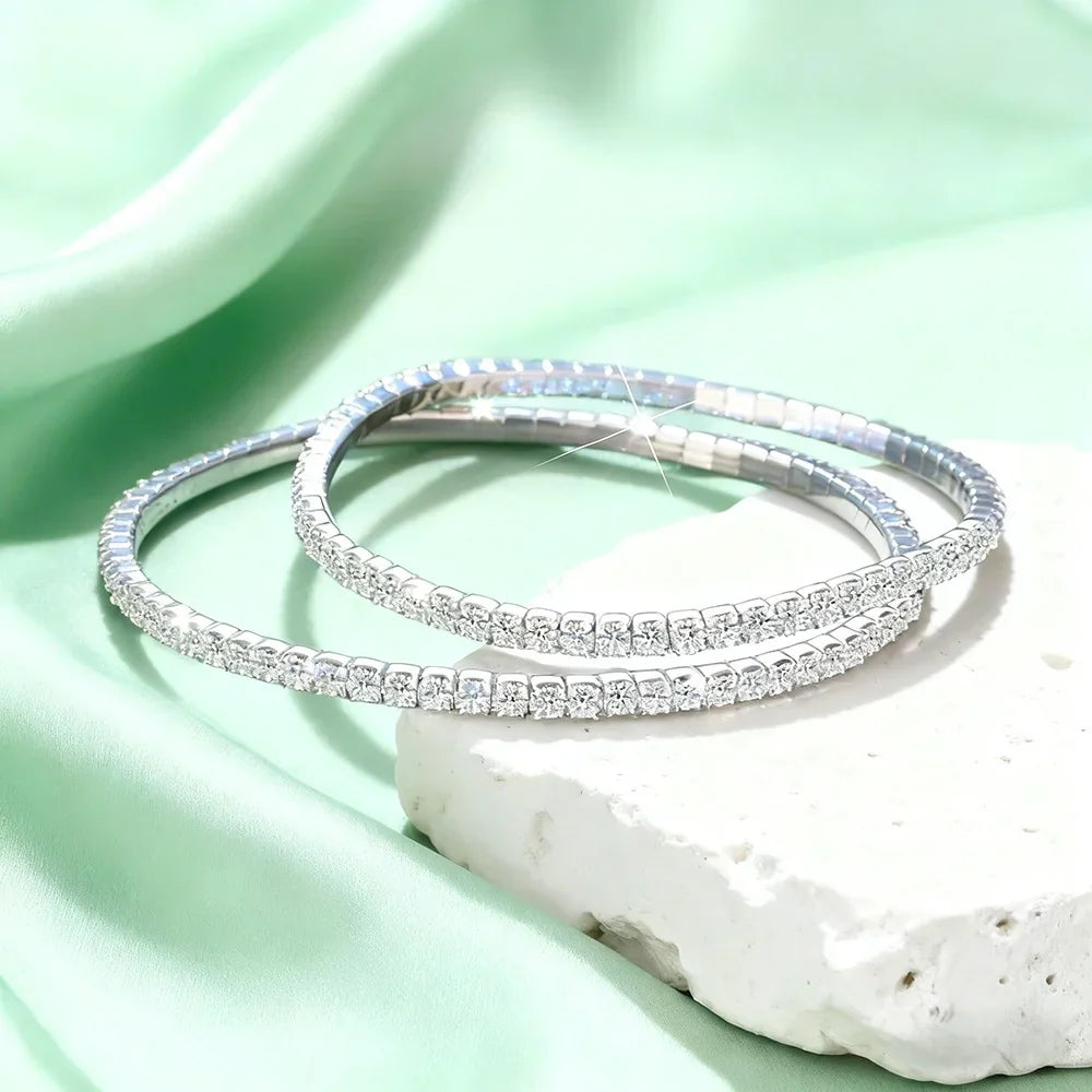 Full 2.5mm/3mm D Color Moissanite Bracelet 925 Sterling Silver Elastic Chain for Women Men Sparkling Fine Jewelry With GRA