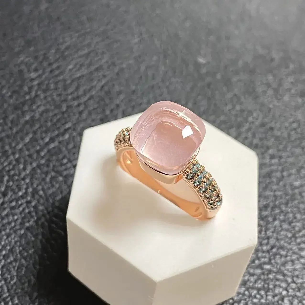 10.6mm Topaz Ring For Women Inlay Light Blue Zircon Candy Water Drop Crystal Ring Rose Gold Plated Jewelry Gift
