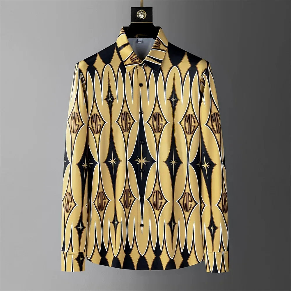 Crown Print Shirt Men's Long Sleeve Casual Shirt High Quality Fashion Popular Premium Plus Size Men's Clothing Disfraz De Hombre
