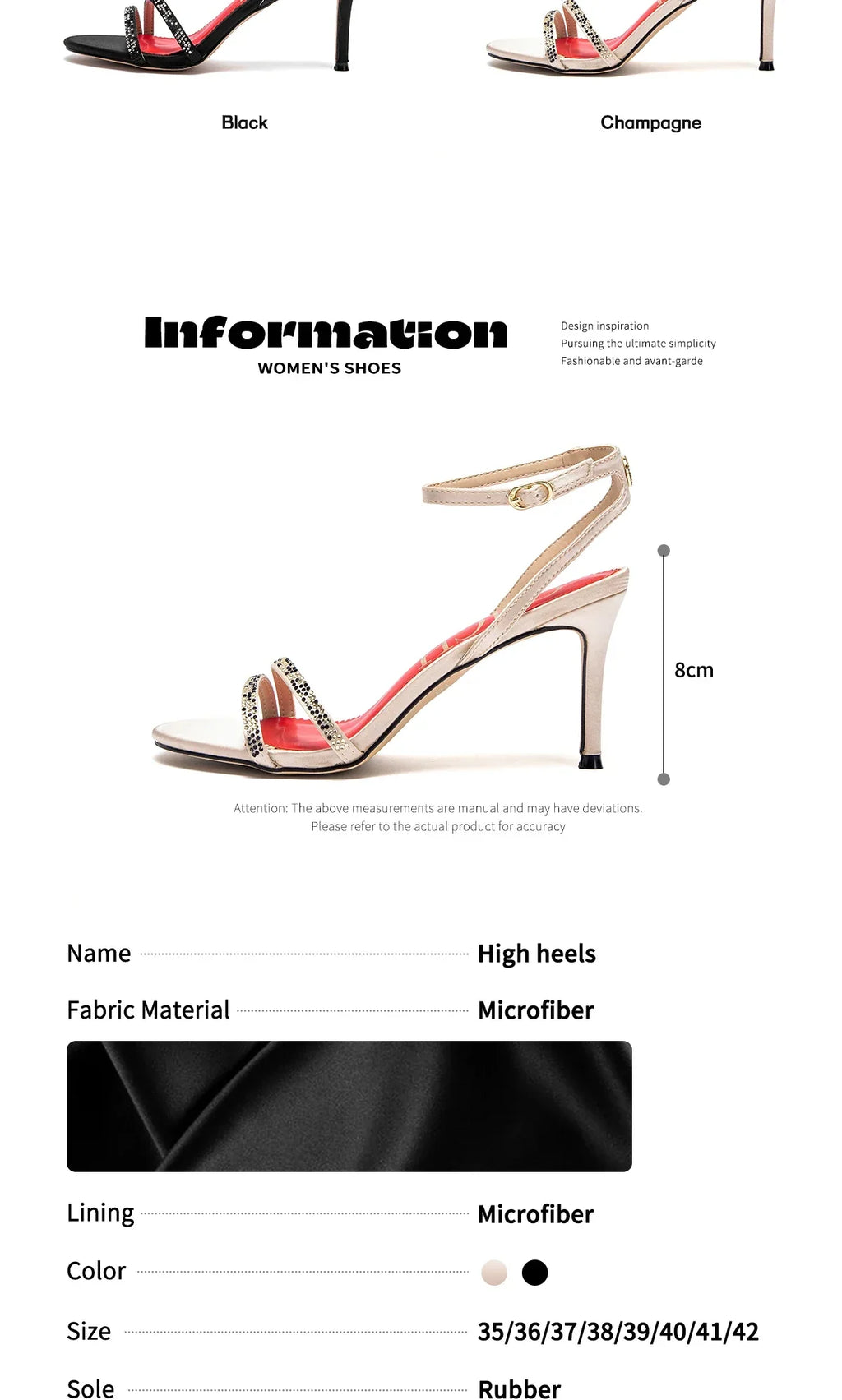 Woman's  Heels Summer Satin Open Toe Ankle Strap Girls Sandals 8cm