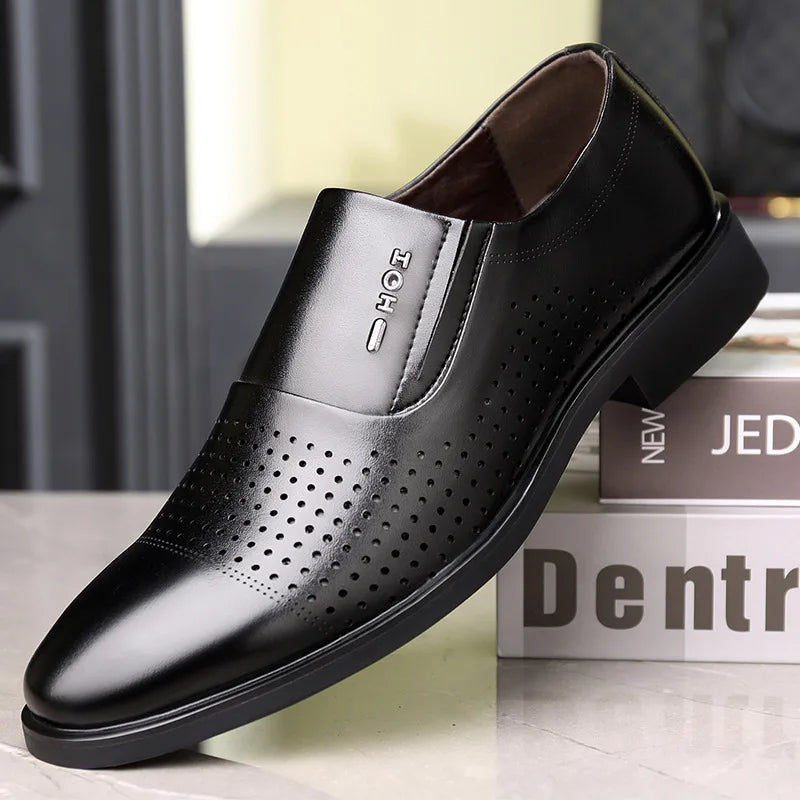 2026 New Men's Leather Slip-On Dress Shoes Formal Business Casual Loafers Male Fashion Non-slip Office Wedding Shoes Man