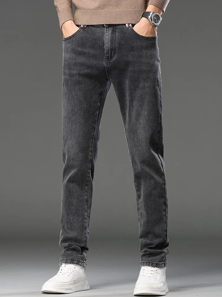 Men's Slim Fit Straight Leg Jeans European Style Versatile Business Casual Stretchy Long Pants