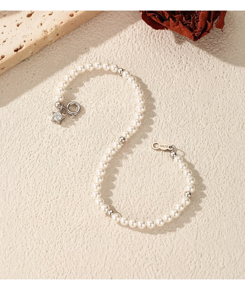 Elegant Pearls Beaded Bracelet 925 Sterling Sliver Sweet Shining Star CZ Bracelet For Women Fine Jewelry Gifts