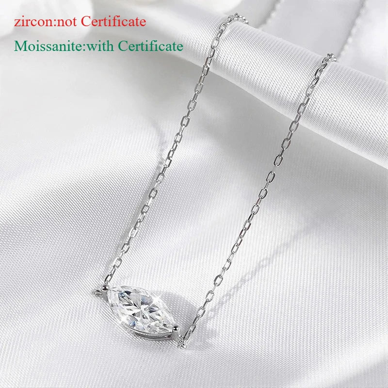 Marquise Cut 1-3CT Zircon or Moissanite Necklace for Women Gemstone Lab Diamond Pendant 925 Sterling Silver Plated 14K