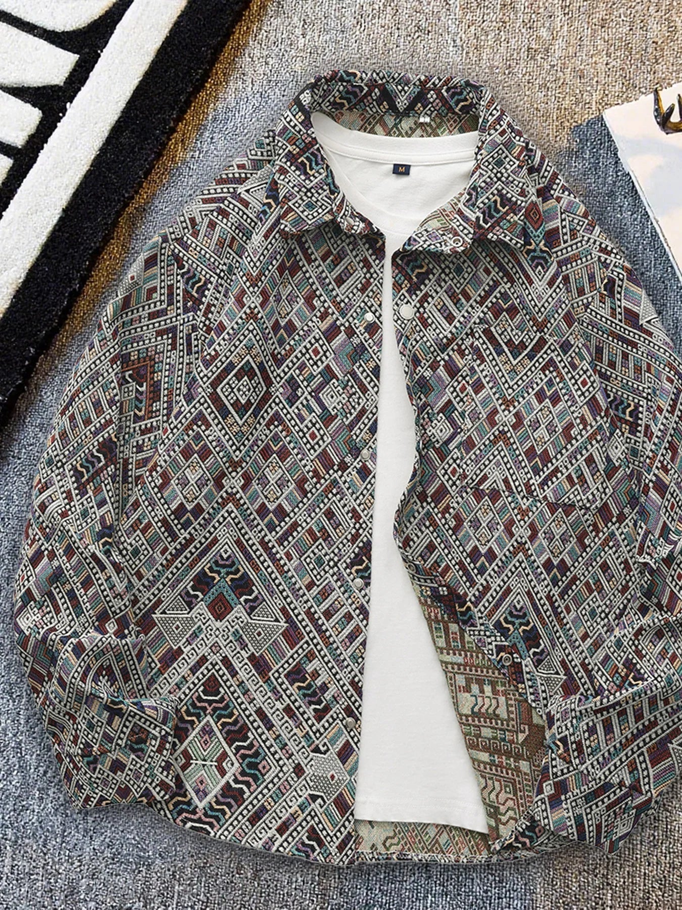Spring and autumn new ethnic style printed long-sleeve jacket for men, high-end stylish trendy jacket