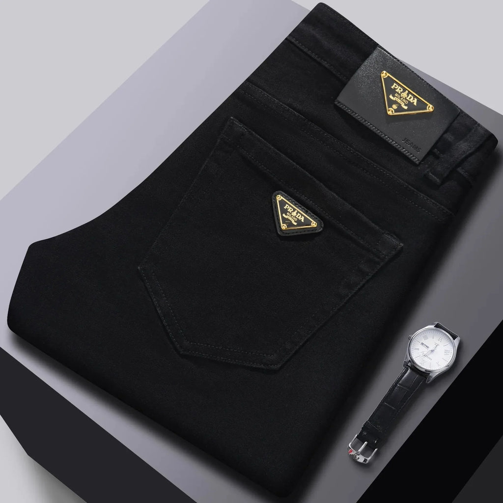 PL Pure Black High-Quality European Style Men's Jeans Slim Fit Smooths Your Silhouette Straight Leg Casual Trousers For Autumn/W