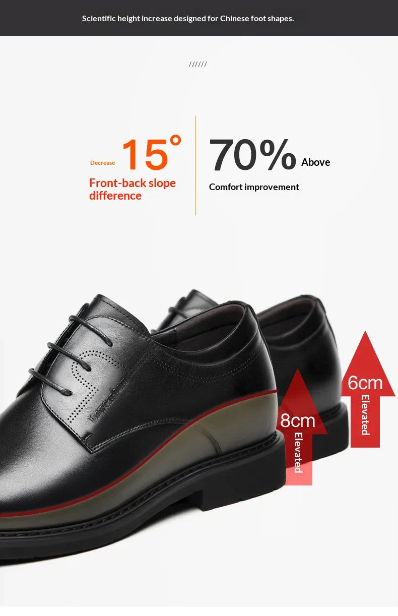 Men Business Elevator Shoes Real Cowhide Invisible Height Increasing Shoes with 3/6/8CM Height Boost Breathable Comfortable