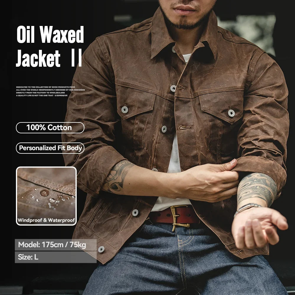 Retro Heavyweight Canvas Oil Waxed Jacket Cotton Waterproof Hunting Coat Male Spring Khaki Casual Work Safari Style Jacket