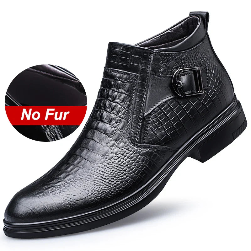Genuine Leather Autumn Winter Business Dress Snow Boots Men's Office Ankle Formal Boots for Men Designer Casual Shoes Sneakers