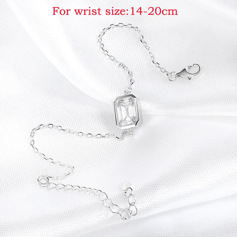 1/2CT Emerald Radiant Cut Moissanite Bracelets for Women Men Adjustable 15-20cm Chain 925 Sterling Silver Jewelry Fine