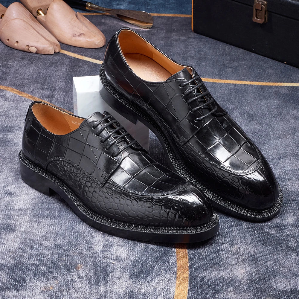 Luxury Man Dress Shoes Increased Height Oxfords Shoe Genuine Cowhide Leather Crocodile Pattern Elegant Wedding Male Footwear