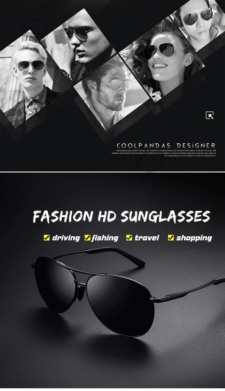 Classic Pilot Sunglasses Polarized Man Anti-Glare Safe Driving Glasses Woman Fishing Goggles Unisex UV400 Gafas De Sol