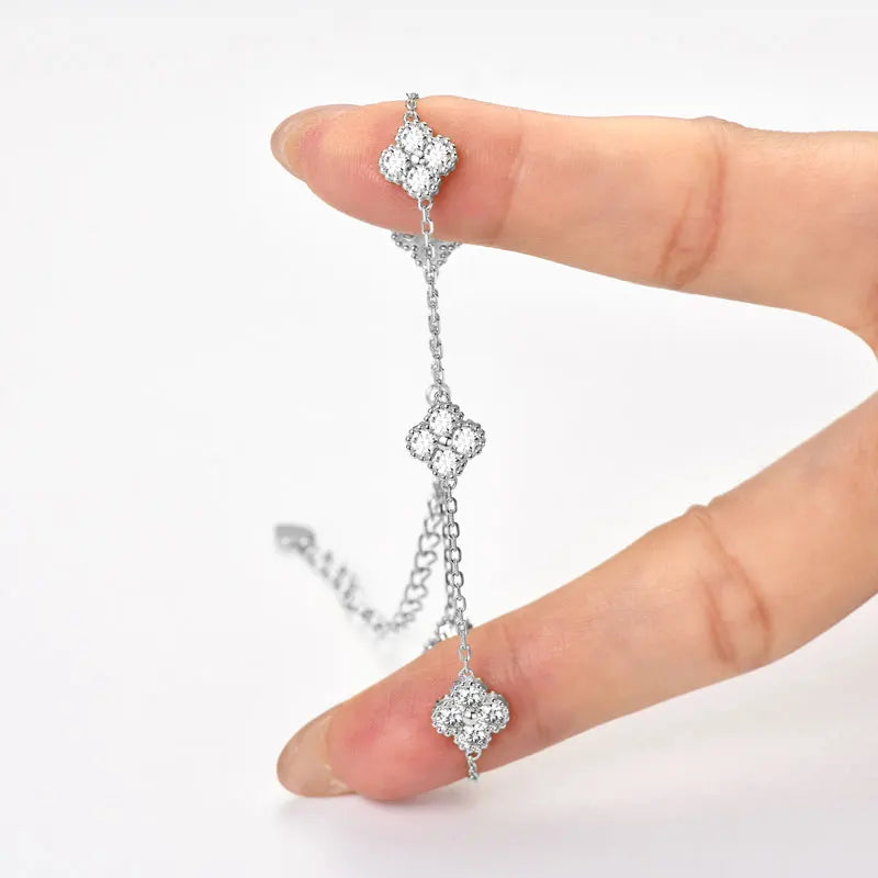 2025 New 925 Silver Flower Clover Bracelet Moissanite 3mm for Women 18k Gold Plated Fine Jewelry Certified Lab Diamond D-E