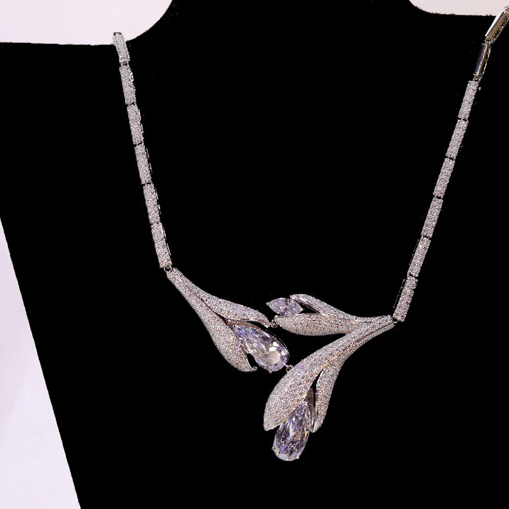 Unique Design Tulip Necklace Earrings New Fashion Europe Bridal Jewelry Set Women's Wedding Party Accessories